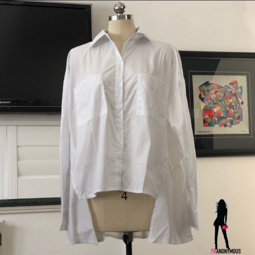 White Cotton Long Sleeve Button Down Shirt